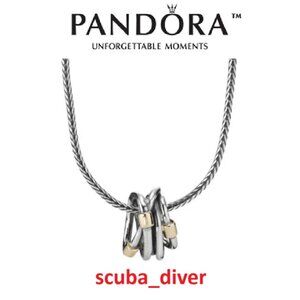 RARE Pandora Two-Tone 925 Silver 14K Gold Crossover Wrap Rope Pendant Necklace